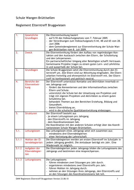 Schule Wangen-Brüttisellen Reglement Elterntreff ... - Bruggwiesen.ch