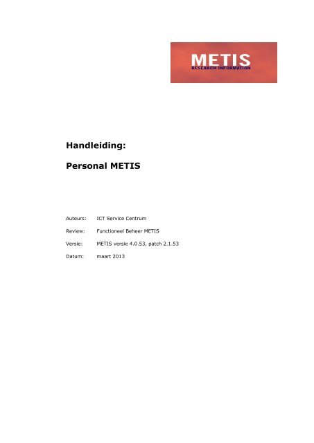 Handleiding: Personal METIS - Universiteit Utrecht