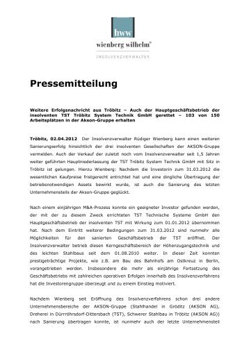 02.04.2012 - Weitere Erfolgsnachricht aus Tröbitz - hww wienberg ...
