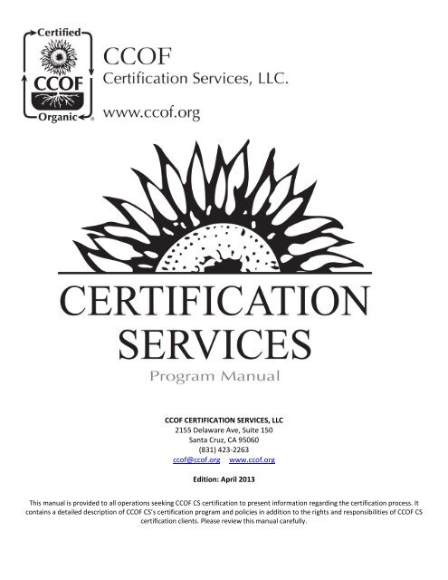 CCOF Certification Program Manual- DISINTEGRATED