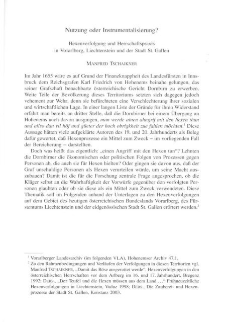 Hexenverfolgung und Herrschaftspraxis - Vorarlberg