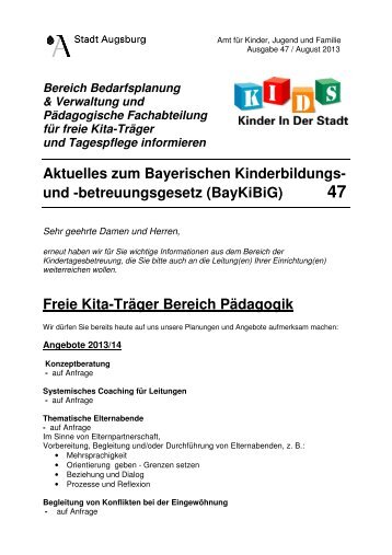 BayKiBiG Trägerinfo Nr. 47 - Kinderbetreuung in Augsburg