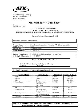 msds template w/ atk logo - Federal Premium Ammunition