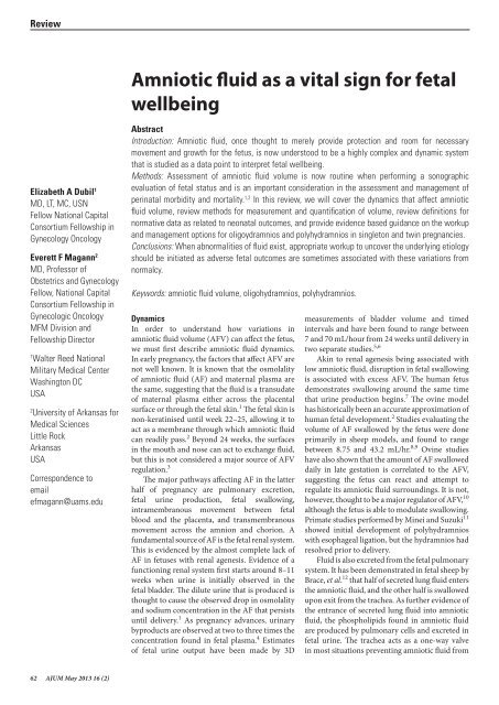 Amniotic fluid as a vital sign for fetal wellbeing - Minnis Journals