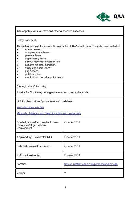 Annual leave and other authorised absences policy - The Quality ...