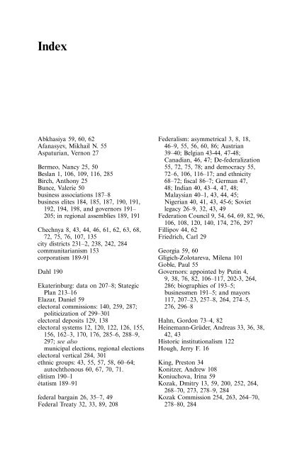 Federalism and Local Politics in Russia