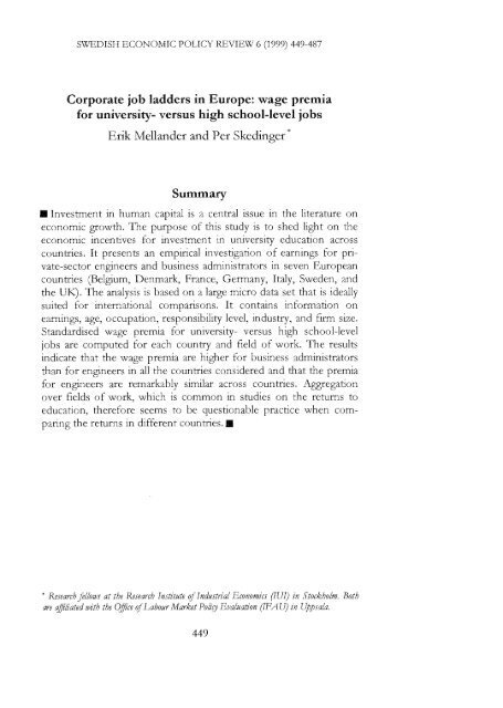 versus high school-level jobs Erik Mellander and Per ... - Regeringen