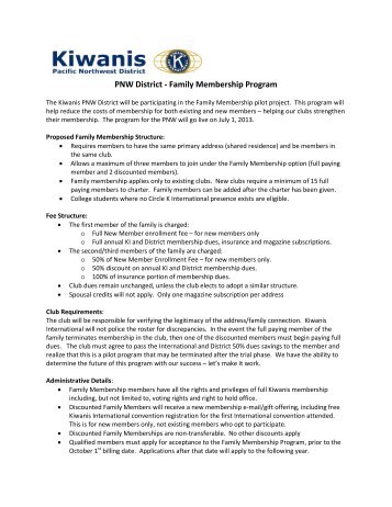 Family Membership Program - Kiwanis Pacific Northwest District