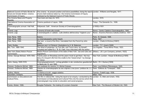 HISTORY OF THE CINEMA - Bibliothèque cantonale et universitaire ...