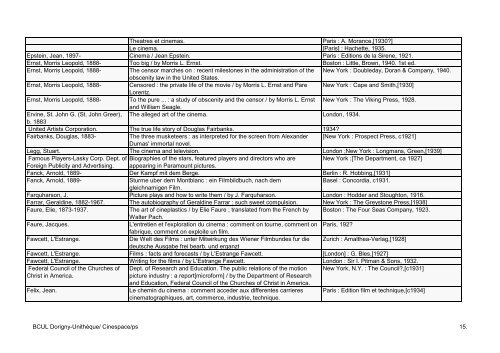 HISTORY OF THE CINEMA - Bibliothèque cantonale et universitaire ...