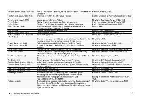 HISTORY OF THE CINEMA - Bibliothèque cantonale et universitaire ...