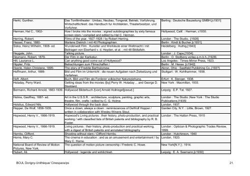 HISTORY OF THE CINEMA - Bibliothèque cantonale et universitaire ...