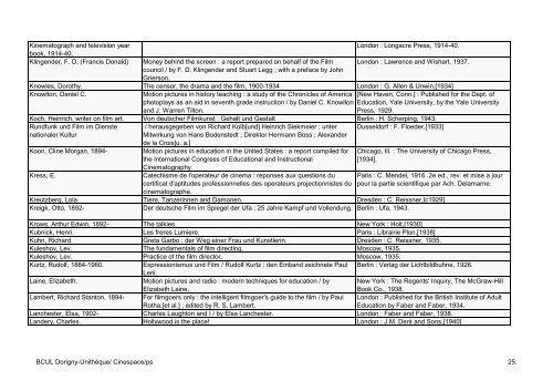 HISTORY OF THE CINEMA - Bibliothèque cantonale et universitaire ...