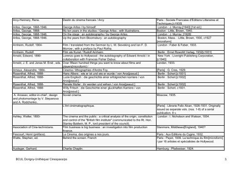 HISTORY OF THE CINEMA - Bibliothèque cantonale et universitaire ...