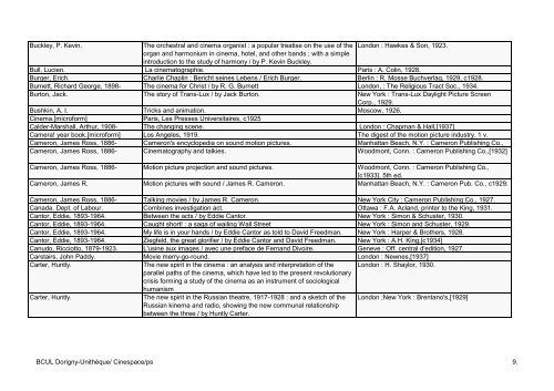 HISTORY OF THE CINEMA - Bibliothèque cantonale et universitaire ...