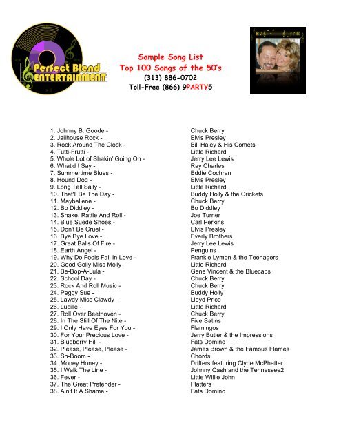 Vågn op Alperne Prøve Top 100 Songs of the 50's - Perfect Blend Entertainment