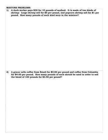Worksheets Mixture Problems Worksheet mixture problem worksheet 1 a solution containing 30 chicken problems dock worker pays lavcmath com