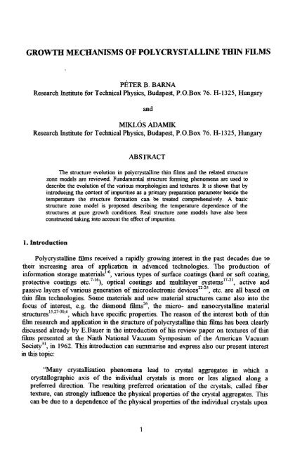 growth mechanisms of polycrystalline thin films - Asian Scientist ...