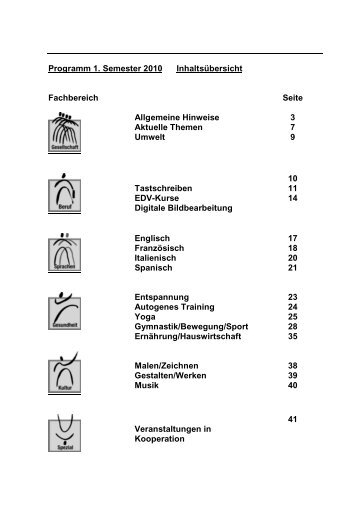 Programm 1. Semester 2010 Inhaltsübersicht Fachbereich Seite ...