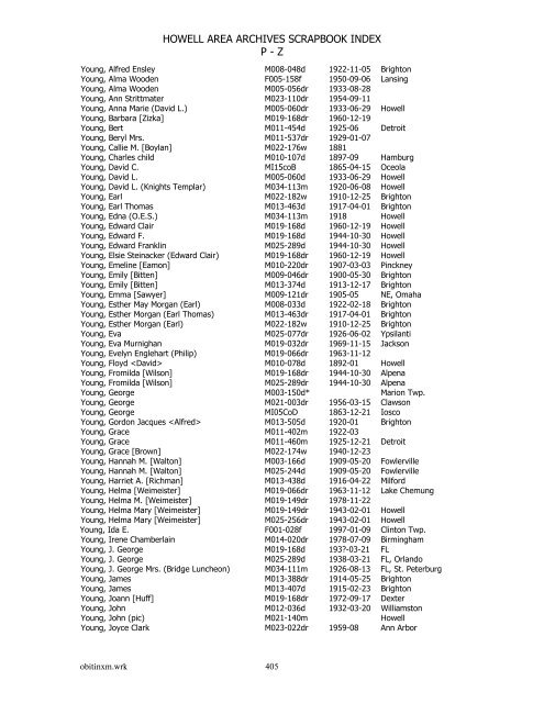 HOWELL AREA ARCHIVES SCRAPBOOK INDEX P - Z