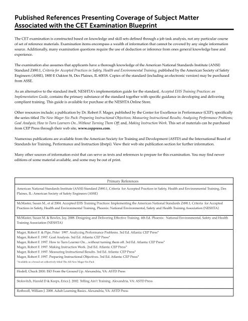 CET Examination References