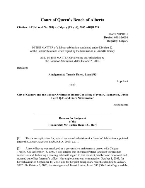 Local No 583 V Calgary Alberta Courts