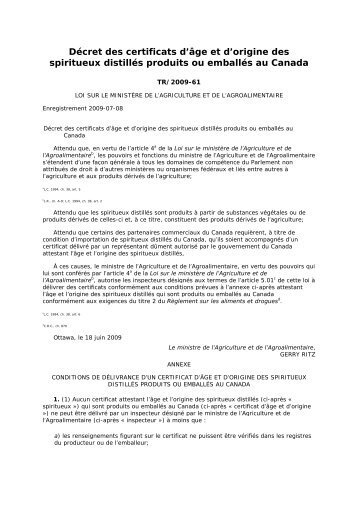 Décret des certificats d'âge et d'origine des spiritueux ... - WIPO