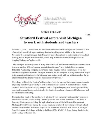 Stratford Festival actors visit Michigan to work with students and ...