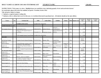 Textbook List 2013-14 - Holy Names Academy