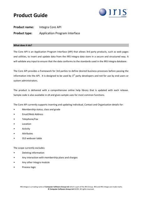IRIS Integra Core API Product Guide 0309.pdf