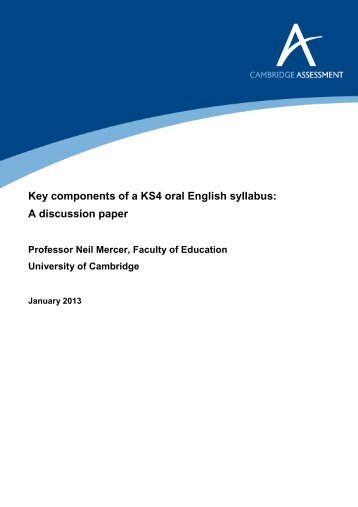 Key components of a KS4 oral English syllabus: A discussion paper