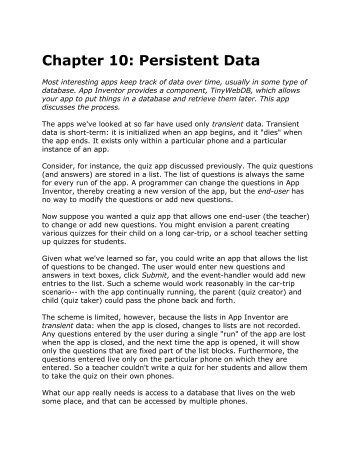 Chapter 10: Persistent Data - University of San Francisco