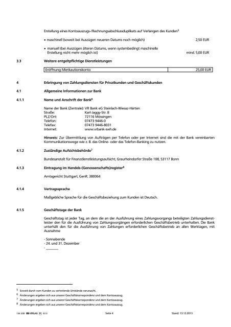 Preisverzeichnis / Leistungsverzeichnis - Volksbank Mössingen eG