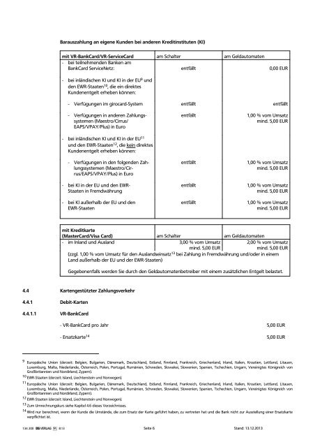 Preisverzeichnis / Leistungsverzeichnis - Volksbank Mössingen eG