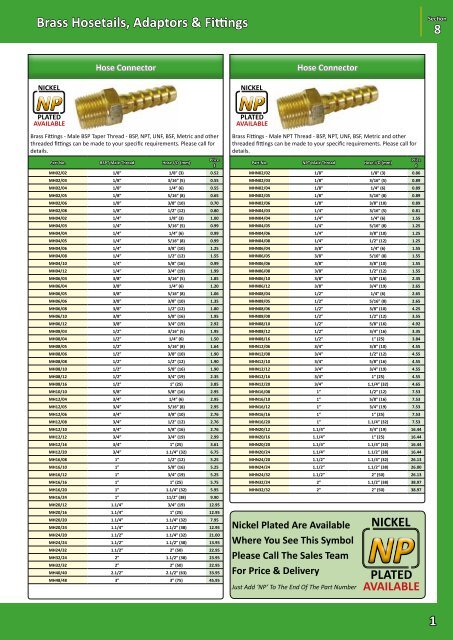 Brass Hosetails, Adaptors & Fittings