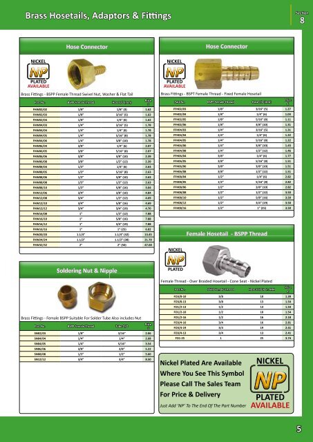 Brass Hosetails, Adaptors & Fittings