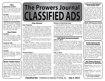 The Prowers Journal CLASSIFIED ADS