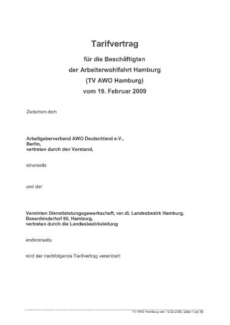 Tarifwerk Awo Hamburg Arbeitgeberverband Awo Deutschland Ev