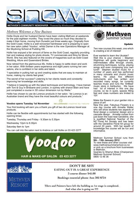 Methven Welcomes a New Business - Wep.co.nz