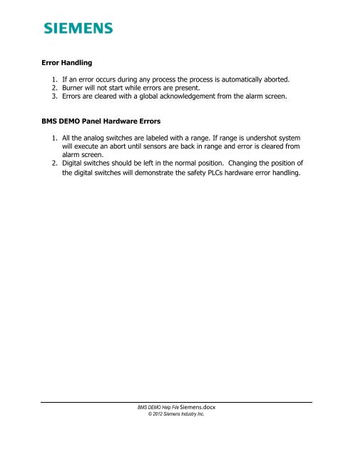 BMS Demo Help File - Siemens Industry, Inc.