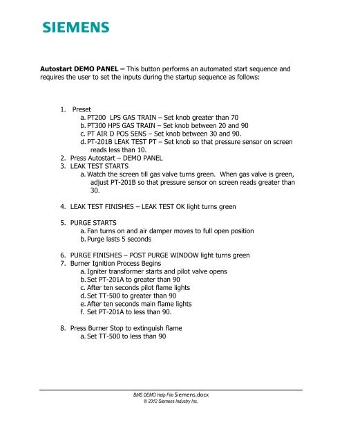 BMS Demo Help File - Siemens Industry, Inc.