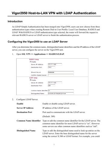 Vigor2950 Host-to-LAN VPN with LDAP Authentication - Draytek