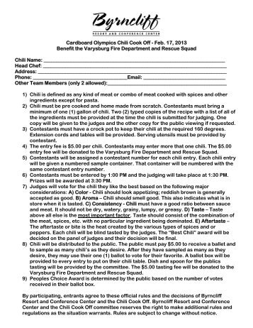 Chili Cook-off Entry Form and Rules - Byrncliff Resort & Conference ...