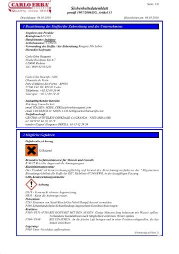 Sicherheitsdatenblatt - Carlo Erba Reagents