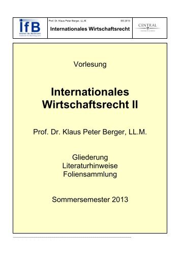 Internationales Wirtschaftsrecht II - Institut für Bankrecht