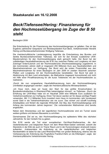 Beck/Tiefensee/Hering: Finanzierung für den Hochmoselübergang ...