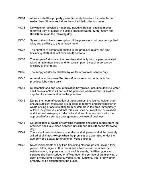 Model conditions - Westminster City Council