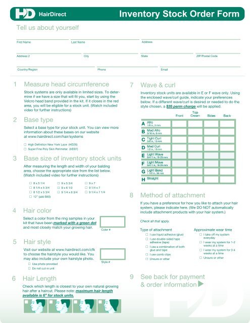 Inventory Stock Order Form Hair Direct
