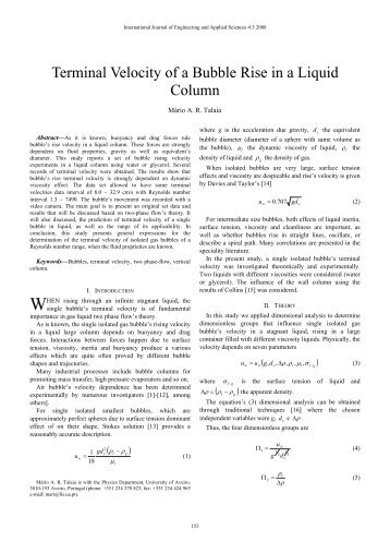 Terminal Velocity of a Bubble Rise in a Liquid Column