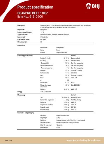 Product specification SCANPRO BEEF 1100/1